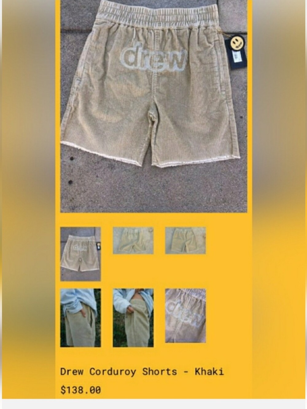 Drew house Corduroy Khaki Shorts with Embroidered Logo